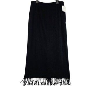 Vintage Catherine Stewart Wool Blend Fringed Skirt 10 Black Deadstock Equestrian